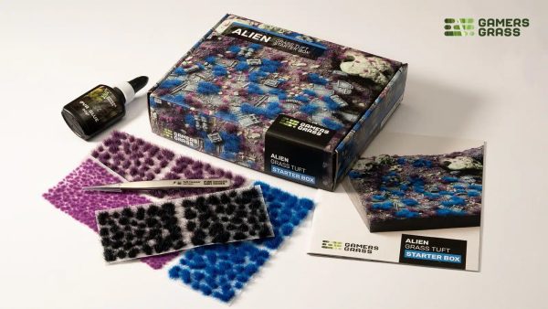 alien_starter_box_group_image_1600x900 Sheet of mixed Alien Blue, Purple and Void static grass tufts 6mm for sci-fi bases